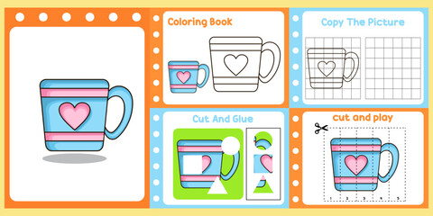 worksheets pack for kids with cup vector. children's study book