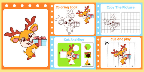 Fototapeta na wymiar worksheets pack for kids with deer vector. children's study book