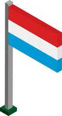 Luxembourg  Flag on Flagpole in Isometric dimension.
