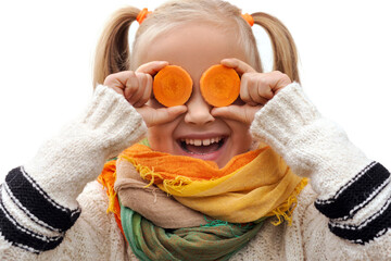 Carrot as Child Glasses. Carrots for Children Good  Eyesight. Vision concept.