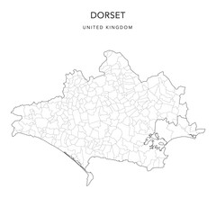 Administrative Map of Dorset with Unitary Authorities and Civil Parishes as of 2022 - United Kingdom, England - Vector Map - obrazy, fototapety, plakaty