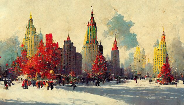 Christmas, New York City, avant-garde, high-chroma, fine details