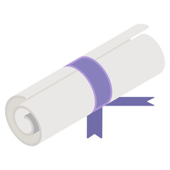 Paper with ribbon, isometric design of degree icon