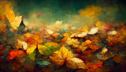  autumn themed background with leaves, digital illustration, created with generative ai