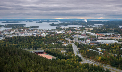 Cityscape  of Kuopio from  Puijo tower in Eastern finland.