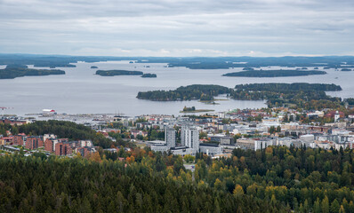 Fototapeta na wymiar Cityscape of Kuopio from Puijo tower in Eastern finland.