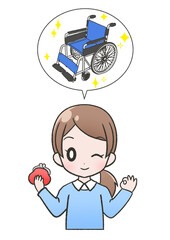 車椅子を安く購入もしくはレンタルできる方法があり喜ぶ青い服を着た笑顔の女性