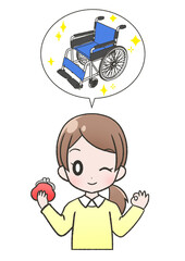 車椅子を安く購入もしくはレンタルできる方法があり喜ぶ黄色い服を着た笑顔の女性