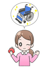 車椅子を安く購入もしくはレンタルできる方法があり喜ぶ赤い服を着た笑顔の女性