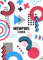Memphis Elements. Memphis Cover. Poster. Set of elements for design. Red and Blue colors.