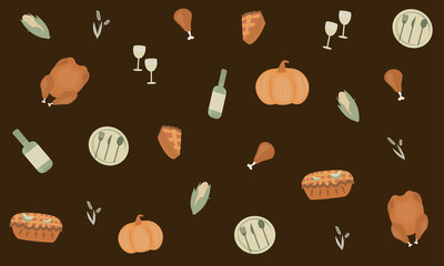 thanksgiving pattern celebration dinner food brown background 