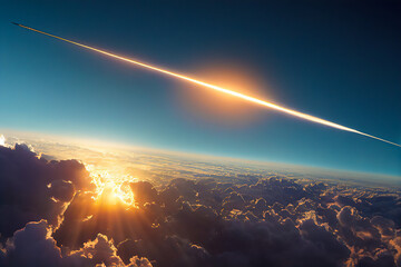 Strategic cruise missile launch, nuclear war and atomic bomb, illustration 3d