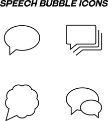 Minimalistic outline signs drawn in flat style. Editable stroke. Vector line icon set with symbols of oval, rectangular and clouded speech bubbles