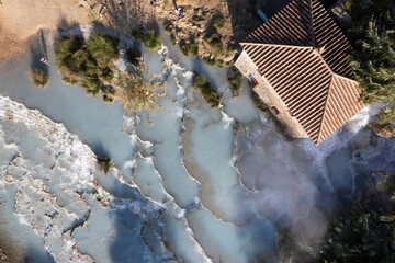 Aerial view of the free thermal baths of Saturnia Italy