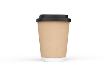 Blank take away kraft coffee cup isolated on white 3D Illustration or 3D rendered