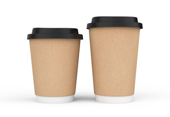 Blank take away kraft coffee cup isolated on white 3D Illustration or 3D rendered