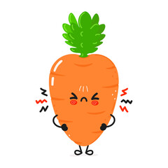Cute angry carrot character. Vector hand drawn cartoon kawaii character illustration icon. Isolated on white background. Sad carrot character concept
