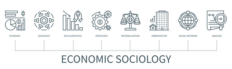 Fototapeta na wymiar Economic sociology vector infographic in minimal outline style