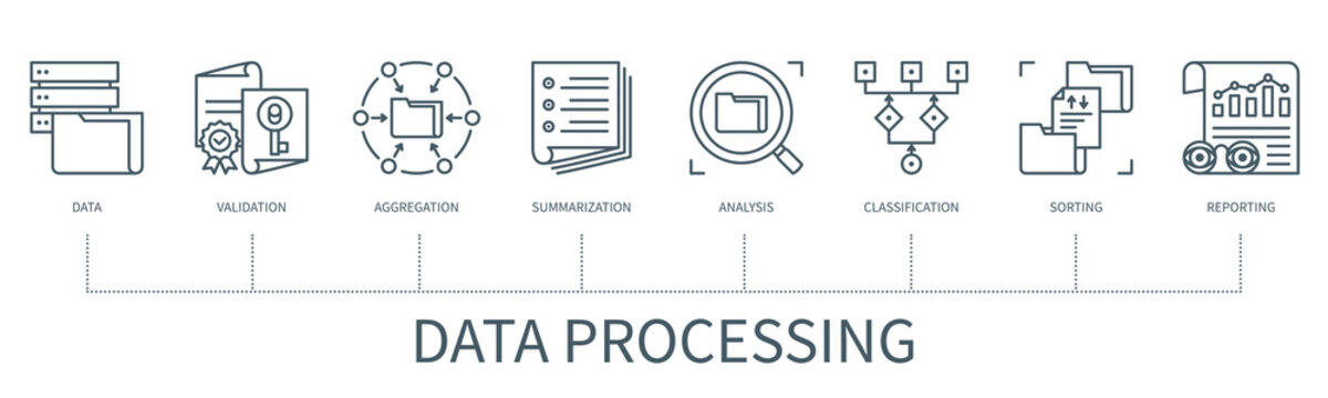 Data processing vector infographic in minimal outline style
