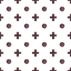 geometric watercolor seamless patten, repeat black cross and dots on white background, scandinavian style, ornament for baby products, wallpaper, wrapping paper, scrapbooking