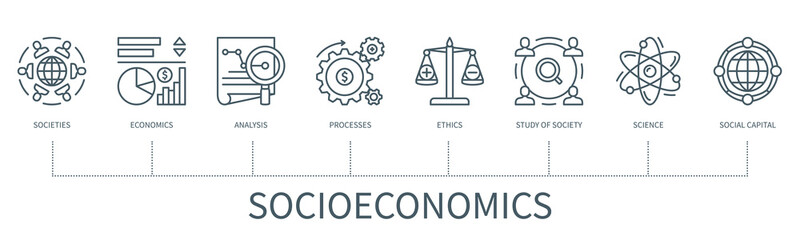 Socioeconomics vector infographic in minimal outline style