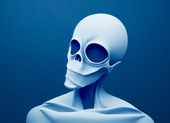 3d illustration of a white skeleton ghost, scary for halloween or horror movie