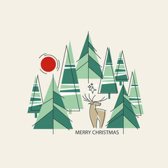 Merry christmas corporate Holiday card, abstract creative artistic templates with Christmas tree and deer