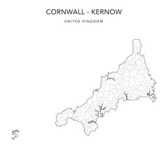 Administrative Map of Corwall with Unitary Authorities and Civil Parishes as of 2022 - United Kingdom, England - Vector Map
