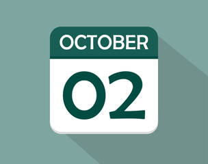 2 day calendar icon for october. Vector for october month and week day on light background