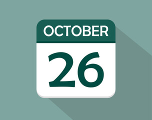 26 day calendar icon for october. Vector for october month and week day on light background
