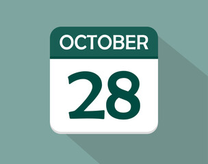 28 day calendar icon for october. Vector for october month and week day on light background