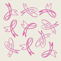 Hand drawing cute ribbons. Vector. 