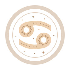 Cancer zodiac symbol, hand drawn horoscope sign