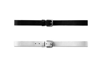 Black and white thin women's leather belt with buckle mockup isolated on background. 3d rendering.