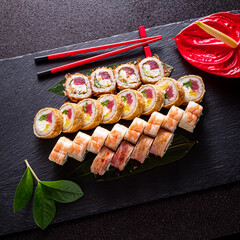 sushi on the black background