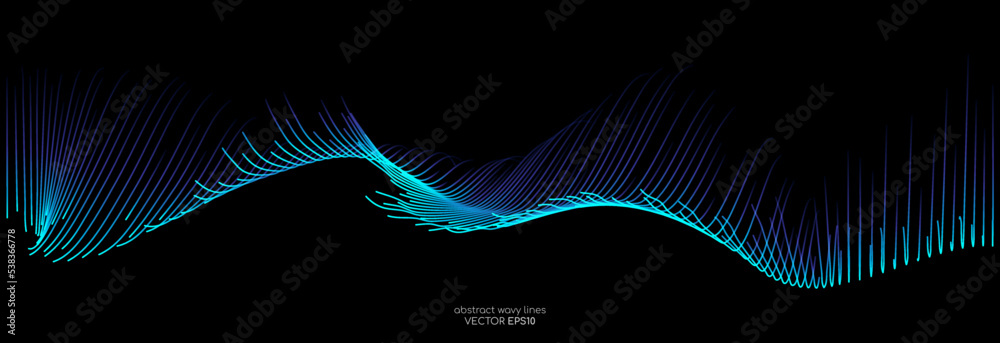 Aufkleber vector wave lines smooth flowing dynamic blue green gradient light isolated on black background for 