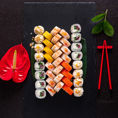 sushi on the black background