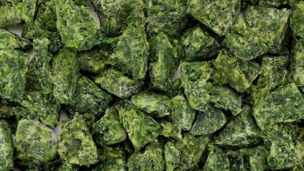 Frozen Spinach cubes. Ingredient for salad, soup, healthy food