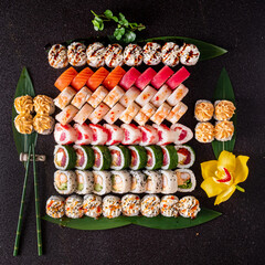 sushi on the black background