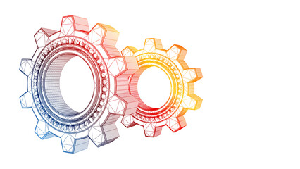 Rotating gears.Engineering technical drawing on a white background.3D illustration .