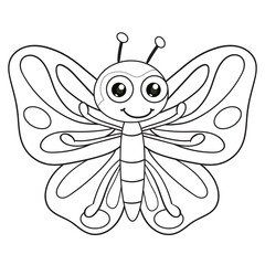 coloring pages or books for kids. cute butterfly cartoon. black and white