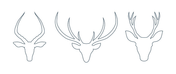 Deer head With Big horn illustration vector line art. Deer Logo, Deer icon.