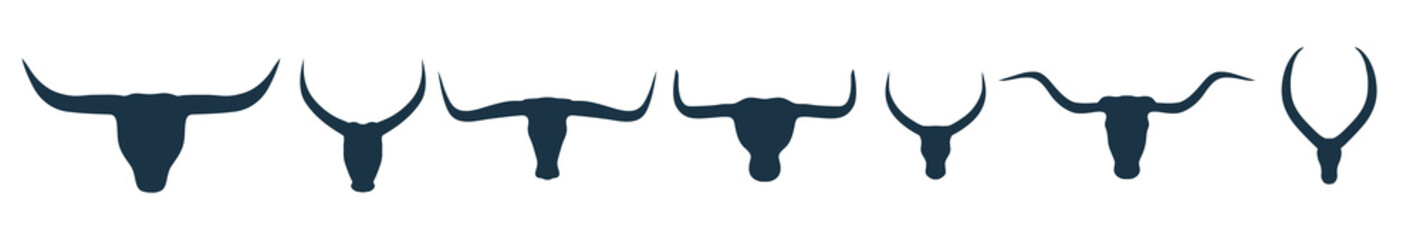 Bull and cow head logo icon vector. Silhouette of Bull and cow head with big horn