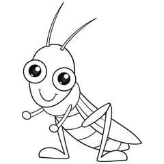 coloring pages or books for kids. cute grasshopper cartoon. black and white