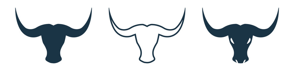 Bull and cow head logo icon vector. Silhouette of Bull and cow head with big horn