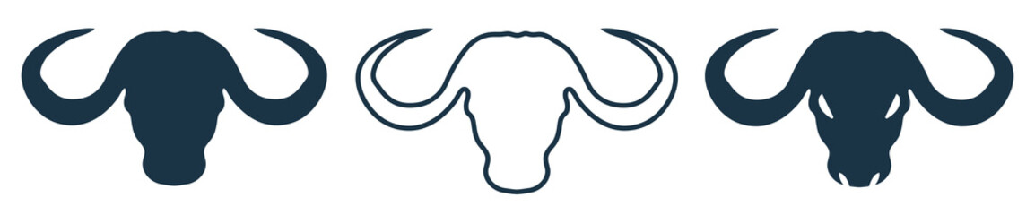 Bull and cow head logo icon vector. Silhouette of Bull and cow head with big horn