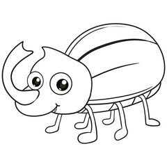 coloring pages or books for kids. cute rhinoceros beetle cartoon. black and white