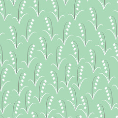 Naklejka na ściany i meble Floral seamless pattern design of lily of the valley flowers for textile and surface printing. Elegant repeat textured background