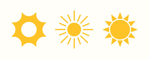 Vector illustration of sun, sunset. Set of sun icons isolated on white background