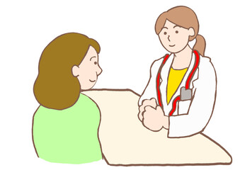 女性の精神科医と面談をするうつ病の女性のイラスト